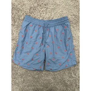 Men's Blue Caribbean Premium Resort Wear Embroidered Crabs Swim Shorts Trunks L